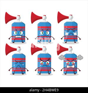 Blue air horn cartoon character with various angry expressions. Vector illustration Stock Vector