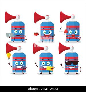 Blue air horn cartoon character with various types of business emoticons. Vector illustration Stock Vector