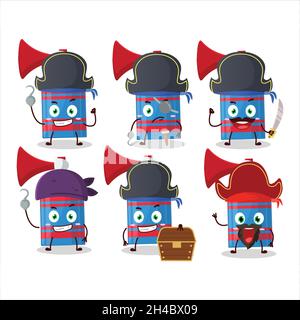 Cartoon character of blue air horn with various pirates emoticons. Vector illustration Stock Vector