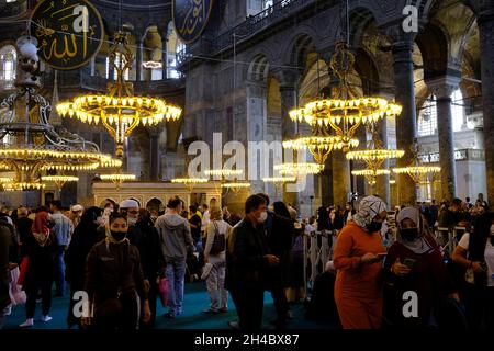 Tourists inside the Hagia Sophia in Istanbul, Turkey Stock Photo