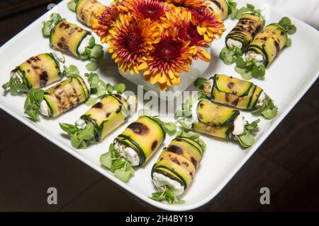 An hors d'oeuvre, appetizers are being passed at an event. Stock Photo