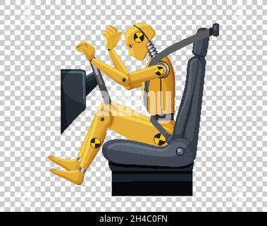 Crash test dummy in a car seat on grid background illustration Stock Vector