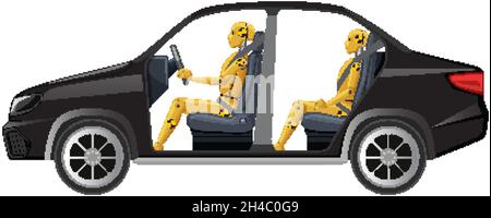Crash test dummy in a car illustration Stock Vector