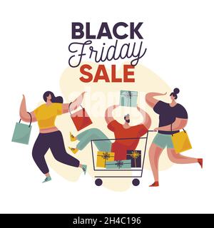 flat design black friday with people vector design illustration Stock Vector
