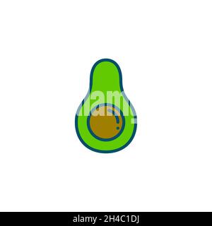 Cute green avocado line art icon. Pixel perfect, editable stroke Stock Vector