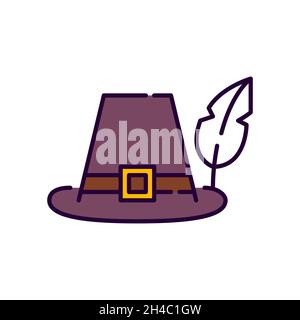 Pilgrim hat. Traditional thanksgiving headwear. Pixel perfect, editable stroke colorful icon Stock Vector