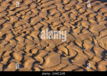 A pattern of millions of grains of sea sand created by wind and cold, strong sea waves. They hide the history of wind weather and the secrets of the s Stock Photo