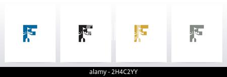 Castle With Flag On Letter Logo Design F Stock Vector