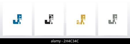 Castle With Flag On Letter Logo Design J Stock Vector