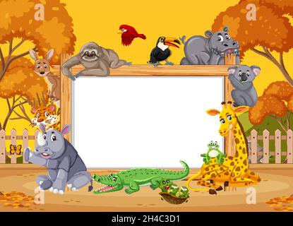 Empty wooden frame with various wild animals illustration Stock Vector ...