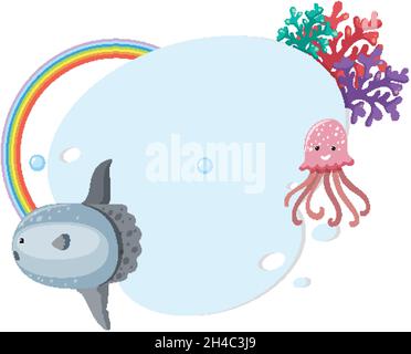 Border template with cute animals underwater illustration Stock Vector ...