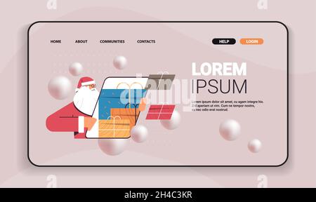 santa claus using smartphone with gifts on screen happy new year merry christmas holiday celebration concept Stock Vector