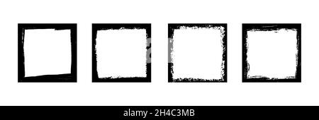 Grunge dirty square frames. Template with brush stroke. Rectangular and square border with grunge overlay. Set of vector illustrations isolated on Stock Vector