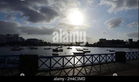 Sunrise view from the promenade, Charco San Gines, Arrecife of Lanzarote, Canary Islands, Spain Stock Photo