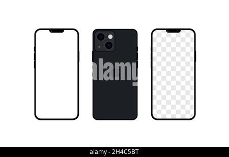Iphone 13 black color. Realistic smartphone mockup. Vector Stock Vector