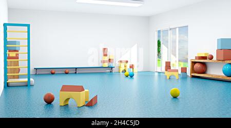 Sports and gymnastics hall in a kindergarten, 3D illustration Stock Photo