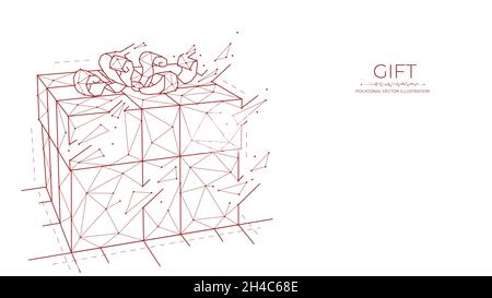 Polygonal vector illustration of a gift box. Holiday celebration concept. 3d low poly Birthday card with red gift box on white background. Stock Vector