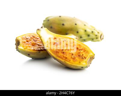 Raw prickly pears. Opuntia or indian fig cactus isolated on white background. Stock Photo