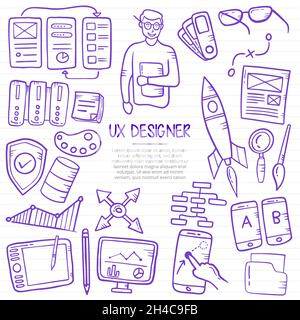 programmer job or jobs profession doodle hand drawn with outline style ...
