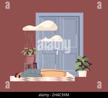 unhappy depressed man lying on floor under rain cloud guy feeling desperate and lonely mental health diseases depression Stock Vector