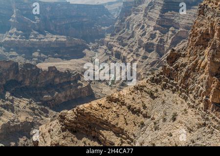 Wadi Ghul canyon in Hajar Mountains, Oman Stock Photo