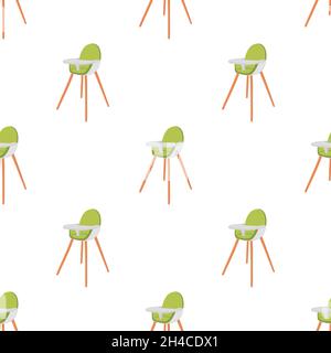 Illustration on theme colorful modern child high chair for baby feeding. Drawing consisting of collection colored layouts child chair on high legs. Ki Stock Vector