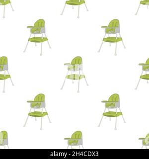 Illustration on theme colorful modern child high chair for baby feeding. Drawing consisting of collection colored layouts child chair on high legs. Ki Stock Vector