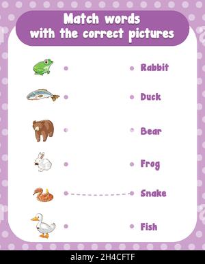 Match words with the correct pictures game for kids illustration Stock ...