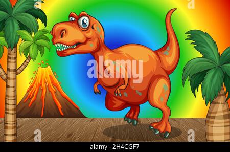Cartoon dinosaur on rainbow gradient background illustration Stock Vector