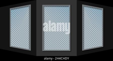 frames on a black wall. window. realistic perspective Stock Vector