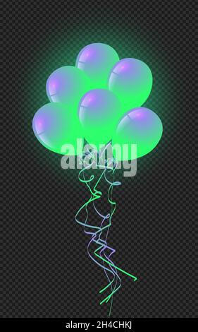 Realistic 3D green glowing balls. Decorative element for the design of the party invitation. Vector illustration. Stock Vector