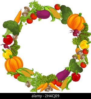 Vegetable Produce Food Circle Frame Background Stock Vector