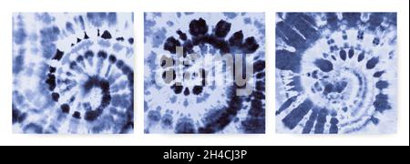 Blue Tie Dye Spiral. Soft Flower Pattern. Indigo Shibori Texture. Ikat Heart. Tie Dye Spiral in the Effect of the Stock Vector
