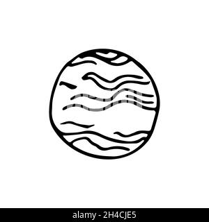 Outline Space doodle image. Hand-drawn Planet isolated on white background. Striped astronomical object. Universe sketch sign. Astronomy, astrology, c Stock Vector
