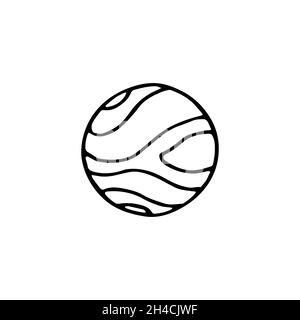 Outline Space doodle image. Hand-drawn Planet isolated on white background. Striped astronomical object. Universe sketch sign. Astronomy, astrology, c Stock Vector