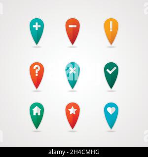 mapping pins icon EPS 10 vector file has transparency, shadow under the icons Stock Vector