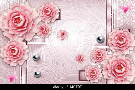 3D Illustration of beautiful flowers. Modern ideas in the design of any interior Stock Photo