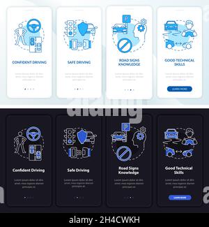 Driving course results dark, light onboarding mobile app page screen Stock Vector