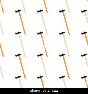 Illustration on theme pattern steel axes with wooden handle, metal ax for hunting. Big kit ax consisting of many identical axes on white background. F Stock Vector