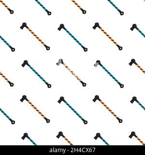 Illustration on theme pattern steel axes with wooden handle, metal ax for hunting. Big kit ax consisting of many identical axes on white background. F Stock Vector