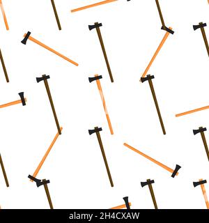 Illustration on theme pattern steel axes with wooden handle, metal ax for hunting. Big kit ax consisting of many identical axes on white background. F Stock Vector