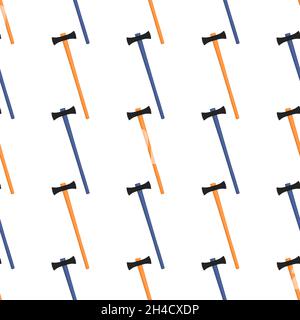 Illustration on theme pattern steel axes with wooden handle, metal ax for hunting. Big kit ax consisting of many identical axes on white background. F Stock Vector