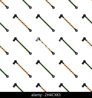 Illustration on theme pattern steel axes with wooden handle, metal ax for hunting. Big kit ax consisting of many identical axes on white background. F Stock Vector