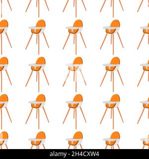 Illustration on theme colorful modern child high chair for baby feeding. Drawing consisting of collection colored layouts child chair on high legs. Ki Stock Vector