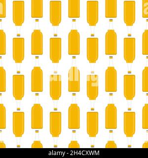 Illustration on theme seamless beer glass bottles with lid for brewery. Pattern beer consisting of many identical glass bottles on white background. G Stock Vector