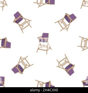 Illustration on theme colorful modern child high chair for baby feeding. Drawing consisting of collection colored layouts child chair on high legs. Ki Stock Vector