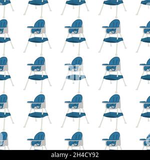 Illustration on theme colorful modern child high chair for baby feeding. Drawing consisting of collection colored layouts child chair on high legs. Ki Stock Vector
