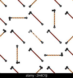 Illustration on theme pattern steel axes with wooden handle, metal ax for hunting. Big kit ax consisting of many identical axes on white background. F Stock Vector