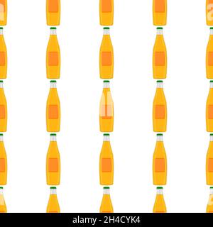 Illustration on theme seamless beer glass bottles with lid for brewery. Pattern beer consisting of many identical glass bottles on white background. G Stock Vector