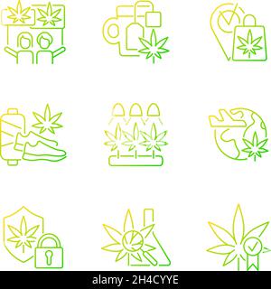 Cannabis usage gradient linear vector icons set Stock Vector